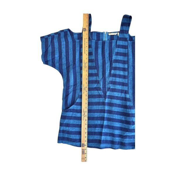 Soft Surroundings Linen Blend Tunic Blouse Small Cold Shoulder Blue Pockets - Picture 8 of 9